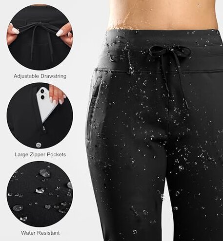 G Gradual Women's Fleece Lined Joggers High Waisted Water Resistant Thermal Winter Sweatpants Running Hiking Pockets(Black, M)