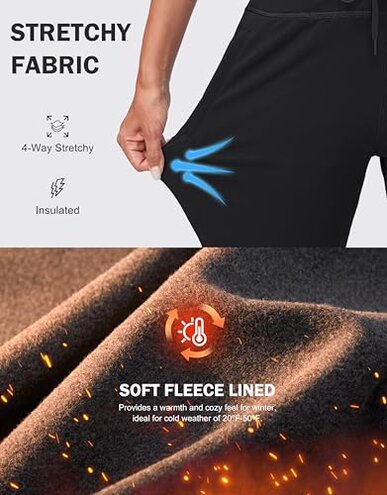 G Gradual Women's Fleece Lined Joggers High Waisted Water Resistant Thermal Winter Sweatpants Running Hiking Pockets(Black, M)