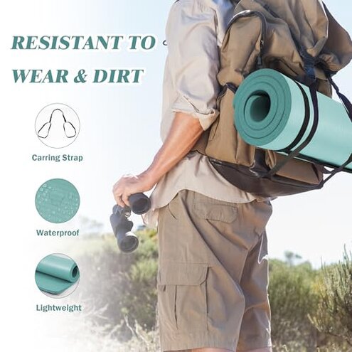 Yoga Mat 1-Inch Extra Thick High-Density Exercise Mat with Non-Slip Surface & Carry Strap for Men & Women Tear-Resistant Pilates Workout Mat for Home Gym, Floor Fitness, Aqua