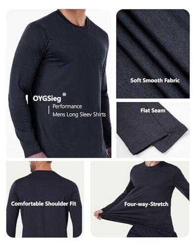 6 Pack Men's Quick Dry Long Sleeve Shirts Moisture Wicking Sun Protection UV UPF SPF Performance T-Shirt for Casual Workout L