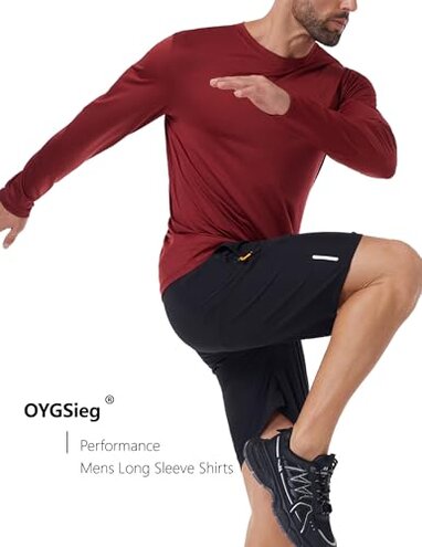 6 Pack Men's Quick Dry Long Sleeve Shirts Moisture Wicking Sun Protection UV UPF SPF Performance T-Shirt for Casual Workout L
