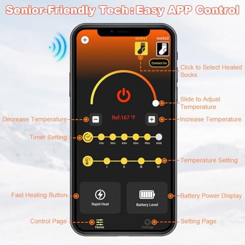 8000mAh Heated Socks for Men Women with App Control, Large-Capacity Rechargeable Battery, 360° Heating Warming, Electric Winter Socks, Foot Sole Heating, Foot Warmer for Skiing,Hiking,Hunting,Outdoor