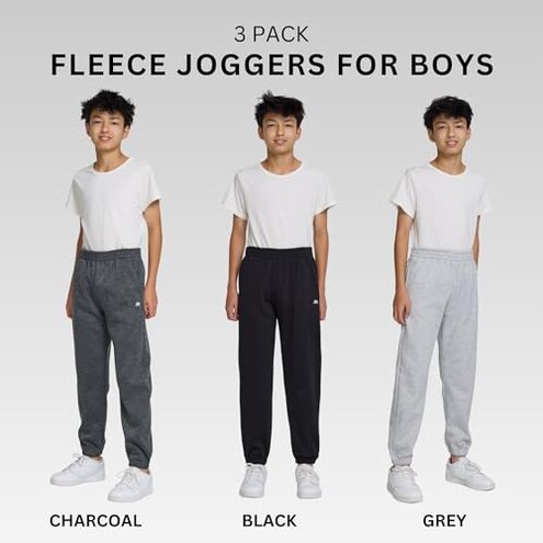 Aocku 3 Pack Boys Sweatpants Fleece Cotton Athletic Pants Boys Joggers with Zipper Pockets Kids Youth Workout Sweat Pants Size 5-16