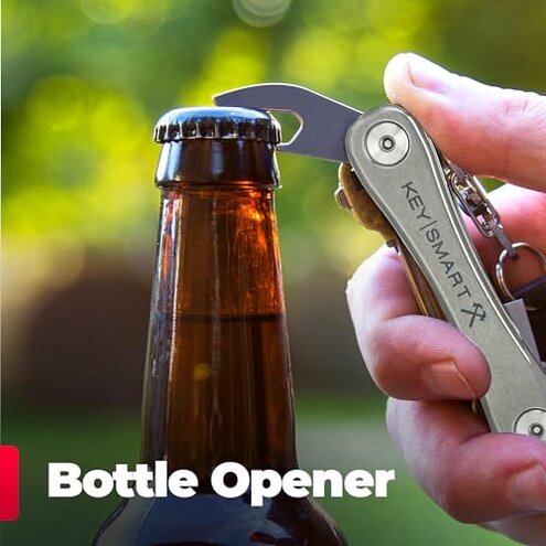 KeySmart Rugged - Multitool Key Holder for Keychain w/Bottle Opener and Pocket Clip, Organizer for Keys, EDC Keychains, Ring for Car Fobs Key Chains, Expandable (Up to 14 Keys, Titanium)