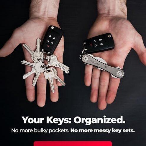 KeySmart Rugged - Multitool Key Holder for Keychain w/Bottle Opener and Pocket Clip, Organizer for Keys, EDC Keychains, Ring for Car Fobs Key Chains, Expandable (Up to 14 Keys, Titanium)