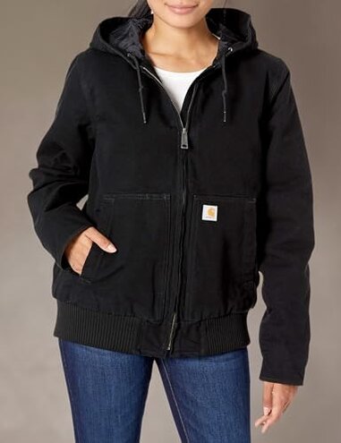 Carhartt Womens Wj130 Washed Duck Active Jac Work Utility Outerwear, Black, Medium US