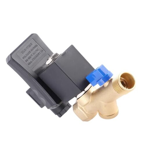Electronic Timed Air Compressor Drain Valve, G1/2 DN15, AC230V/110V Compatible, Automatic Condensate Management System with Digital Timer Control, Brass and Black Housing (110V)