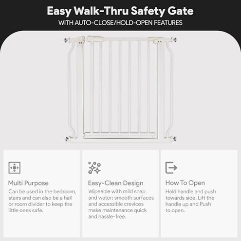 BalanceFrom Easy Walk-Thru Baby and Pet Safety Gate with Hold-Open and Auto-Close &ndash; Adjustable Steel Barrier for Stairs, Doorways, and Hallways, No Drilling Installation