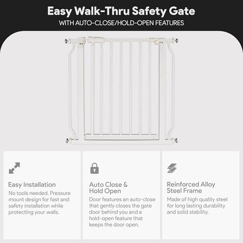 BalanceFrom Easy Walk-Thru Baby and Pet Safety Gate with Hold-Open and Auto-Close &ndash; Adjustable Steel Barrier for Stairs, Doorways, and Hallways, No Drilling Installation