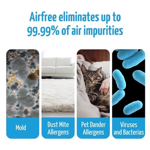 Airfree Lamp Silent Filterless Pendant Air Purifier, Dimmable light, Removes Mold, Prevents Mildew, Activable Capsules for Particles, Odors, VOCs. Remote, 450 sq ft, White