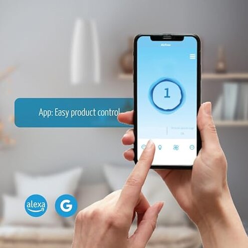 Airfree Lamp Silent Filterless Pendant Air Purifier, Dimmable light, Removes Mold, Prevents Mildew, Activable Capsules for Particles, Odors, VOCs. Remote, 450 sq ft, White