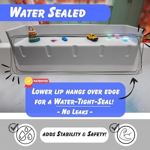 Tub Topper&reg; Bathtub Splash Guard & Bath Shelf for Kids &ndash; Toddler Bath Tray, Bath Toys Storage & Ledge Organizer &ndash; Splash Guard for Bathtub with Suction Cups &ndash; Kids Bathroom Accessories (Gray)