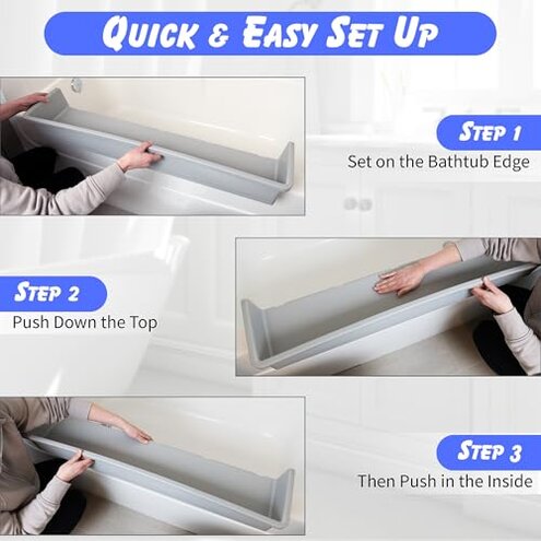 Tub Topper&reg; Bathtub Splash Guard & Bath Shelf for Kids &ndash; Toddler Bath Tray, Bath Toys Storage & Ledge Organizer &ndash; Splash Guard for Bathtub with Suction Cups &ndash; Kids Bathroom Accessories (Gray)