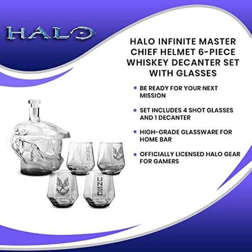 Halo Infinite Master Chief Helmet 6-Piece Whiskey Decanter Set with Glasses