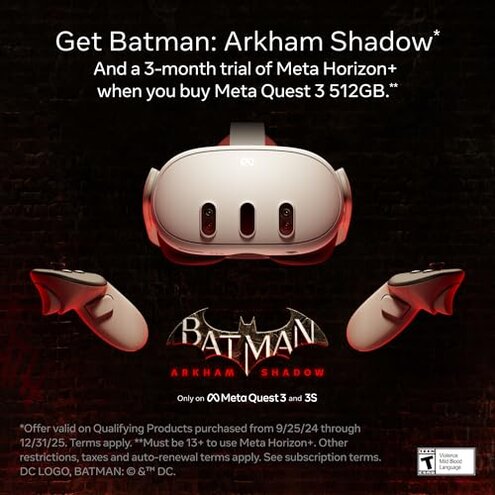 Meta Quest 3 512GB | Thirty Percent Sharper Resolution &mdash; 2X Graphical Processing Power &mdash; Play Without Wires &mdash; Get Batman: Arkham Shadow and a 3-Month Trial of Meta Horizon+ Included