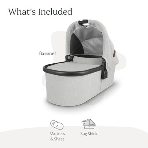 UPPAbaby Bassinet V3 - Compatible with Vista, Cruz, Ridge Strollers - Overnight Sleep Solution - Mattress, Sheet and Bug Shield Included - Evelyn (Meadow Green)