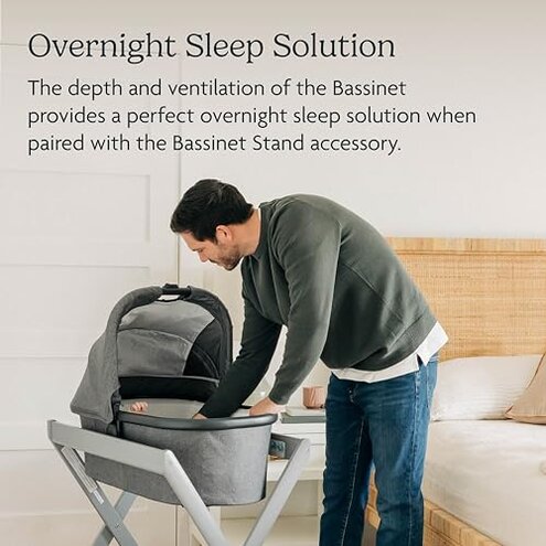 UPPAbaby Bassinet V3 - Compatible with Vista, Cruz, Ridge Strollers - Overnight Sleep Solution - Mattress, Sheet and Bug Shield Included - Evelyn (Meadow Green)