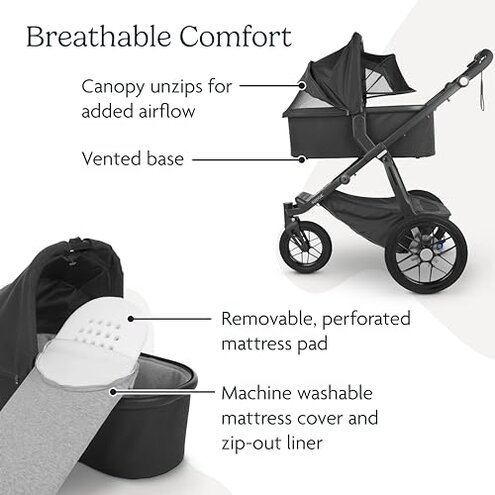 UPPAbaby Bassinet V3 - Compatible with Vista, Cruz, Ridge Strollers - Overnight Sleep Solution - Mattress, Sheet and Bug Shield Included - Evelyn (Meadow Green)