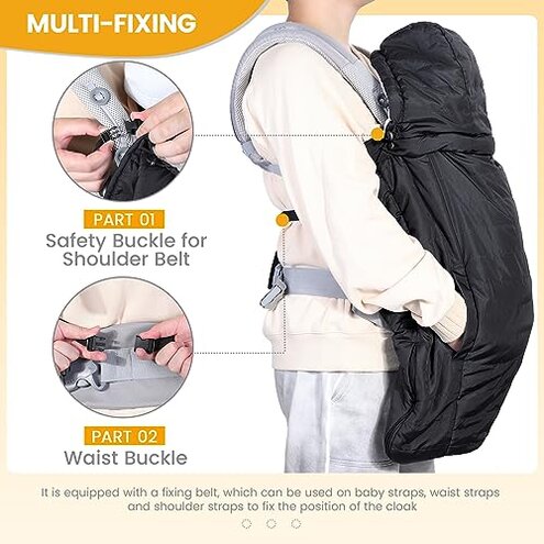 Orzbow Winter Baby Carrier Cover with Detachable Hood, Waterproof & Windproof, Universal for Baby Carriers and Baby Waist Stool, Baby Bunting Bag for Car Seats and Strollers with Storage Bag, Black