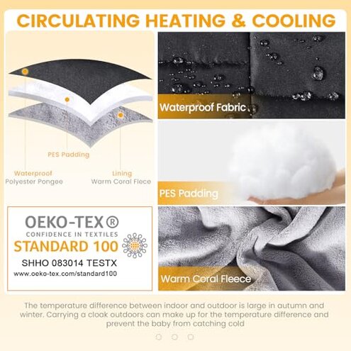 Orzbow Winter Baby Carrier Cover with Detachable Hood, Waterproof & Windproof, Universal for Baby Carriers and Baby Waist Stool, Baby Bunting Bag for Car Seats and Strollers with Storage Bag, Black