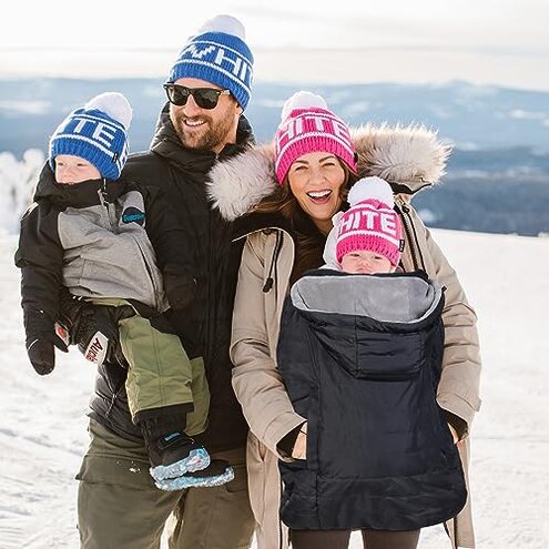 Orzbow Winter Baby Carrier Cover with Detachable Hood, Waterproof & Windproof, Universal for Baby Carriers and Baby Waist Stool, Baby Bunting Bag for Car Seats and Strollers with Storage Bag, Black