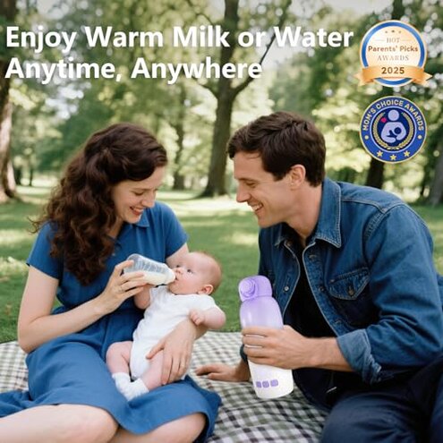 Portable Bottle Warmer for Travel - Large 12oz Capacity with Dual Heating Modes for Breast Milk & Water, Fast Heating Smart Temperature Control, Portable Milk Warmer Gifts for New Mom Purple