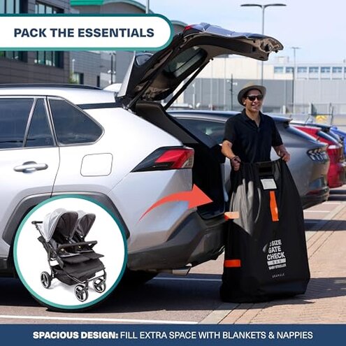 Bramble Extra Large Gate Check Stroller Bag for Airplane - Stroller Storage Bag (Black, 47", 600D Oxford Waterproof) - Double Stroller Travel Bag for Airplane, Baby Stroller Cover for Air Travel