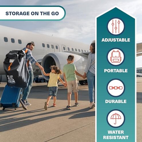 Bramble Extra Large Gate Check Stroller Bag for Airplane - Stroller Storage Bag (Black, 47", 600D Oxford Waterproof) - Double Stroller Travel Bag for Airplane, Baby Stroller Cover for Air Travel