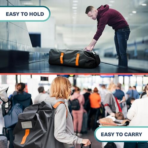 Bramble Extra Large Gate Check Stroller Bag for Airplane - Stroller Storage Bag (Black, 47", 600D Oxford Waterproof) - Double Stroller Travel Bag for Airplane, Baby Stroller Cover for Air Travel