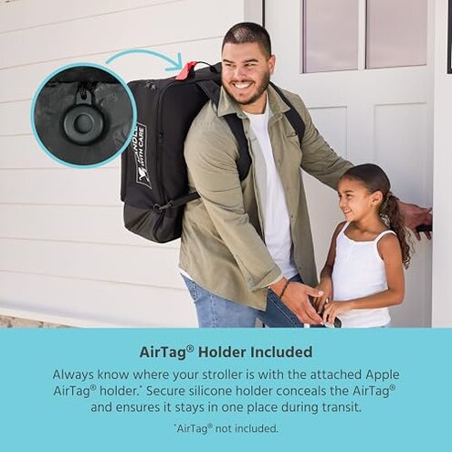 J.L. Childress Padded Compact Travel Stroller Bag for Airplane - Fits Most Compact-Fold Single Baby Strollers, AirTag Compatible, Black, Expands from 21"W x 23"H x 7"D to 21"W x 23"H x 11"D