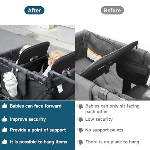 Forward-Facing Bus-Style Seating Upgrade Stroller Wagon Support Bar Compatible with Wonderfold W4 Elite/Luxe (4 Seater), Wonderfold Wagon W4 Accessories for Kids, Removable & Easy to Install.