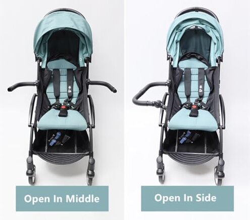 Stroller Bumper Bar Adjustable Angle Replacement Armrest Detachable Stroller Bar Handlebar Crossbar Stroller Accessory Dual-Mode Open with Black Smooth Leather Cover