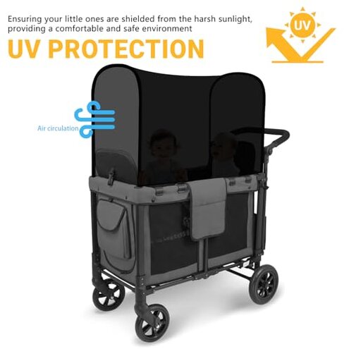 LUAATT Stretchy Panoramic Canopy Compatible with Wonderfold Stroller Wagons W2/W4 All Model,UPF50+ Fabric Sun Shade and Protection for Riders(Black)