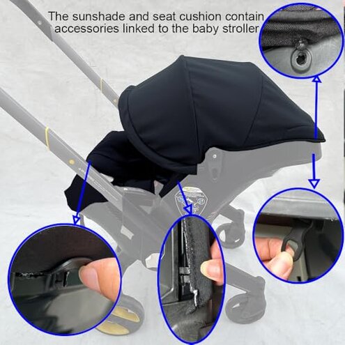 Feliliber Stroller Accessory Washing Kit Textile Set, Colorful Canopy & Water Resistance Soft Cushion Compatible with DOONA Strollers (Fashion Black)