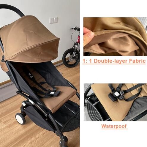 Feliliber Baby Stroller Seat Cushion and Canopy Compatible with Babyzen YOYO 2 and YOYO+, Pushchair Accessories Replacement Kit, Waterproof Double-Layer Fabric (Coffee Color)
