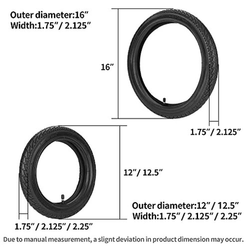 Front 12/12.5&times;1.75/2.125/2.25 and Rear 16&times;1.75/2.125 Tires and Tubes (1+2) Fit for 3-Wheeler Gear Jogging Troller Models (Both Single and Double Strollers) Including Revolution SE/Pro/Flex/SU/Ironman