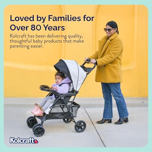Kolcraft Cloud Plus Lightweight Umbrella Stroller for Toddlers with Reclining Seat, Large Storage Basket, Canopy, Infant & Parent Trays, Compact Fold for Summer Travel, Durable Frame, Slate Gray