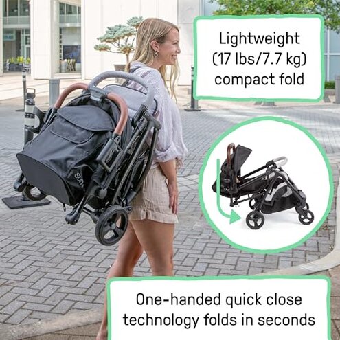 Summer Infant Ingenuity 3Dquickclose CS+ Compact Fold Stroller &ndash; Lightweight Stroller with Oversized Canopy, Extra-Large Storage and Compact Fold, Forest
