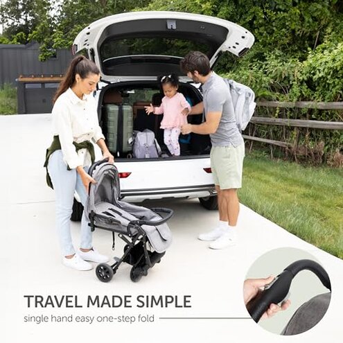 Lightweight Travel Stroller for Baby & Toddlers - Easy Fold & Compact Stroller with Canopy, Storage Basket, Multi-Position Recline & Convenient One-Hand Fold (Grey)