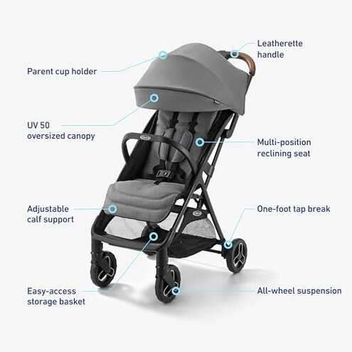 Graco Ready2Jet Compact Stroller – Overhead Friendly Compact Travel Stroller with Automatic Fold, Kingston