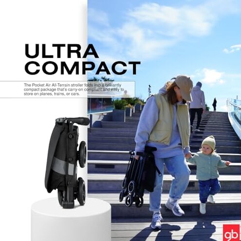 gb Pockit Air All Terrain Ultra Compact Lightweight Travel Stroller with Breathable Fabric in Night Blue, 28x17.5x39.8 Inch (Pack of 1)