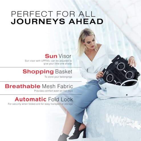 gb Pockit Air All Terrain Ultra Compact Lightweight Travel Stroller with Breathable Fabric in Night Blue, 28x17.5x39.8 Inch (Pack of 1)