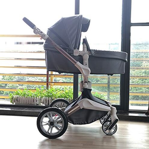 360 Degree Rotation Baby Stroller/Carriage, PU Leather Pushchair Pram, 2022 (F023) (F023 Black)