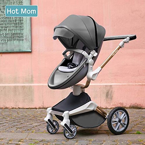 360 Degree Rotation Baby Stroller/Carriage, PU Leather Pushchair Pram, 2022 (F023) (F023 Black)