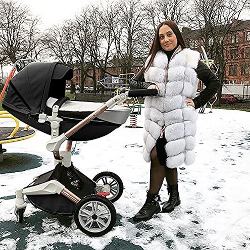 360 Degree Rotation Baby Stroller/Carriage, PU Leather Pushchair Pram, 2022 (F023) (F023 Black)