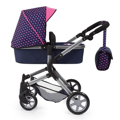 Bayer: Pram Neo City - Blue, Pink - Dolls Up to 20", Shoulder Bag, Convert to Jogger Pushchair, Foldable, Direction Changing, Kids Age 3+