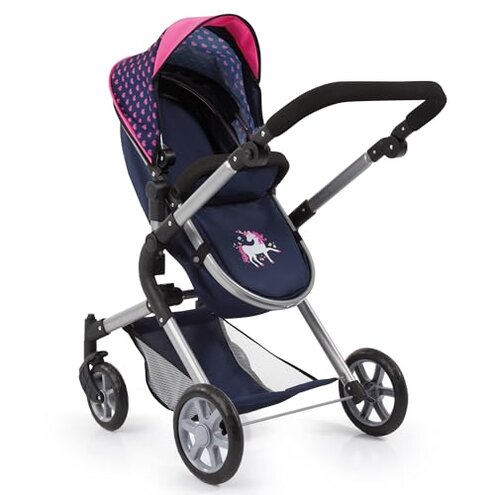 Bayer: Pram Neo City - Blue, Pink - Dolls Up to 20", Shoulder Bag, Convert to Jogger Pushchair, Foldable, Direction Changing, Kids Age 3+