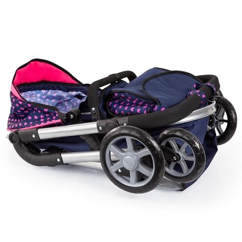 Bayer: Pram Neo City - Blue, Pink - Dolls Up to 20", Shoulder Bag, Convert to Jogger Pushchair, Foldable, Direction Changing, Kids Age 3+