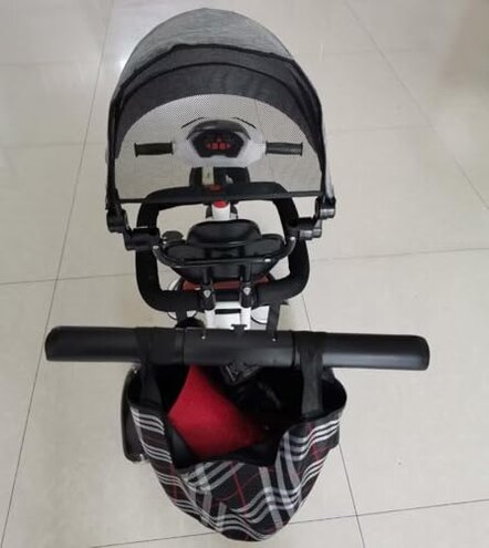 Reversible Seat Toddler Stroller Buggies, Children Pram with Canopy, High Back Guardrail and Belt, Parent Steering Tricycle Handle(White Grey,with Headlight)