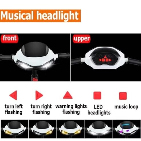 Reversible Seat Toddler Stroller Buggies, Children Pram with Canopy, High Back Guardrail and Belt, Parent Steering Tricycle Handle(White Grey,with Headlight)